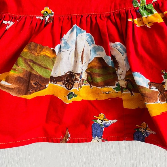 Vintage Western Print Girls Cotton Lace Collar Dress Flaw Size 5 - Picture 9 of 10